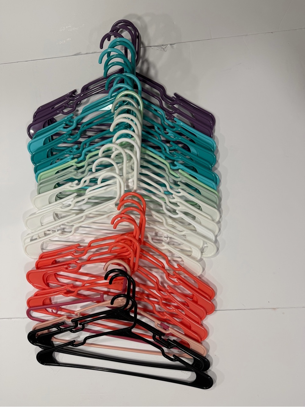 Assorted Colored Plastic Clothes Hangers - Purple, Teal, White, Coral, Black